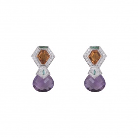 White Gold Diamond, Amethyst And Citrine Earrings White Gold Diamond, Amethyst And Citrine Earrings